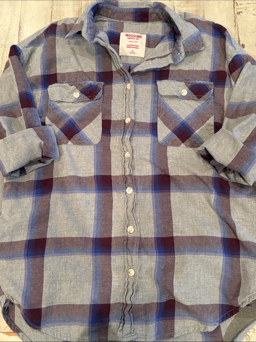 Mossimo Purple & Gray Tartan Plaid Flannel Shirt